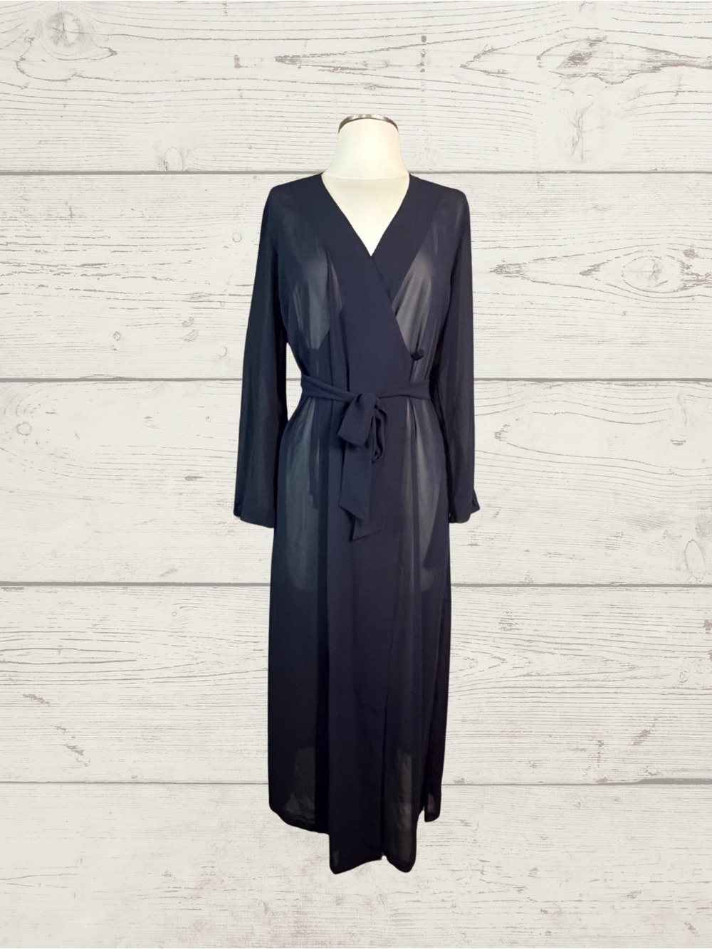 Victoria’s Secret Vintage 90s Black Sheer Chiffon Duster Robe Wrap Maxi XS/S